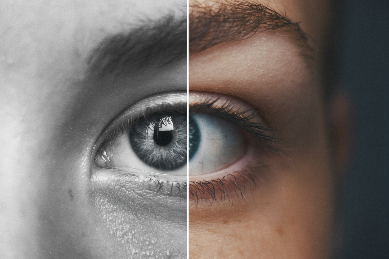 Before and after comparison of AI image upscaling showing quality improvement