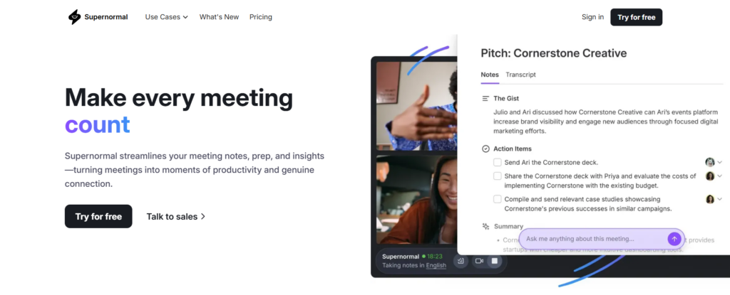 Supernormal – Best for Teams Who Want Meeting Notes Without the Manual Work