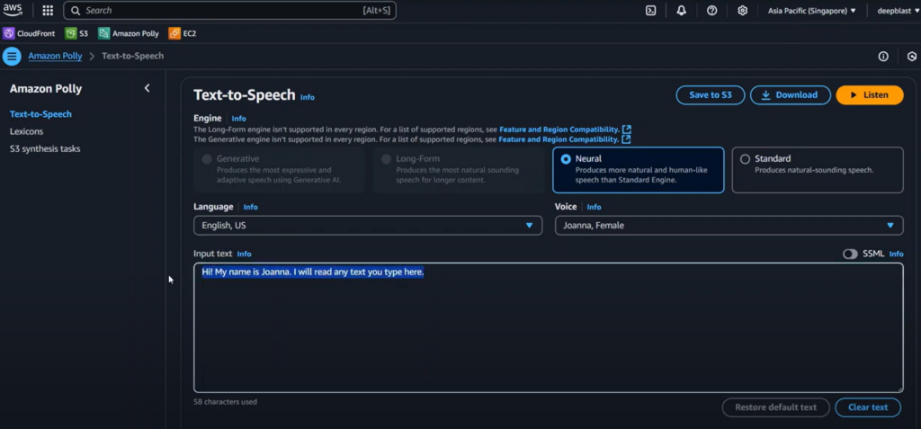 Amazon Polly Text to Speech