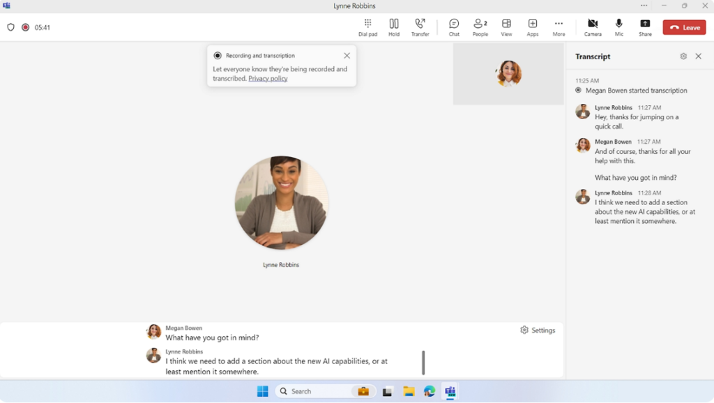 Microsoft Teams Live Transcript 