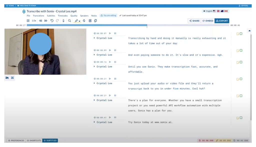 Sonix: Break Language Barriers with Lightning