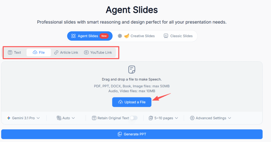 Generate Slides from Multiple Content Types