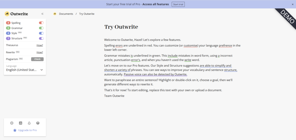 Outwrite – Smart Grammar and Style Checker for Academic & Business Use