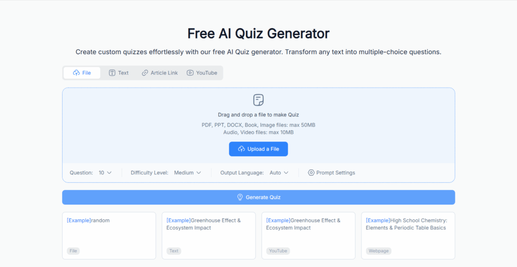 NoteGPT Best Free AI Quiz Generator