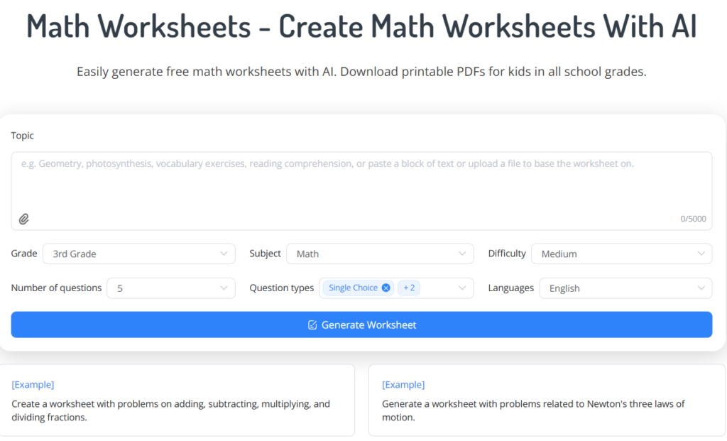 AI Math Worksheet Generator
