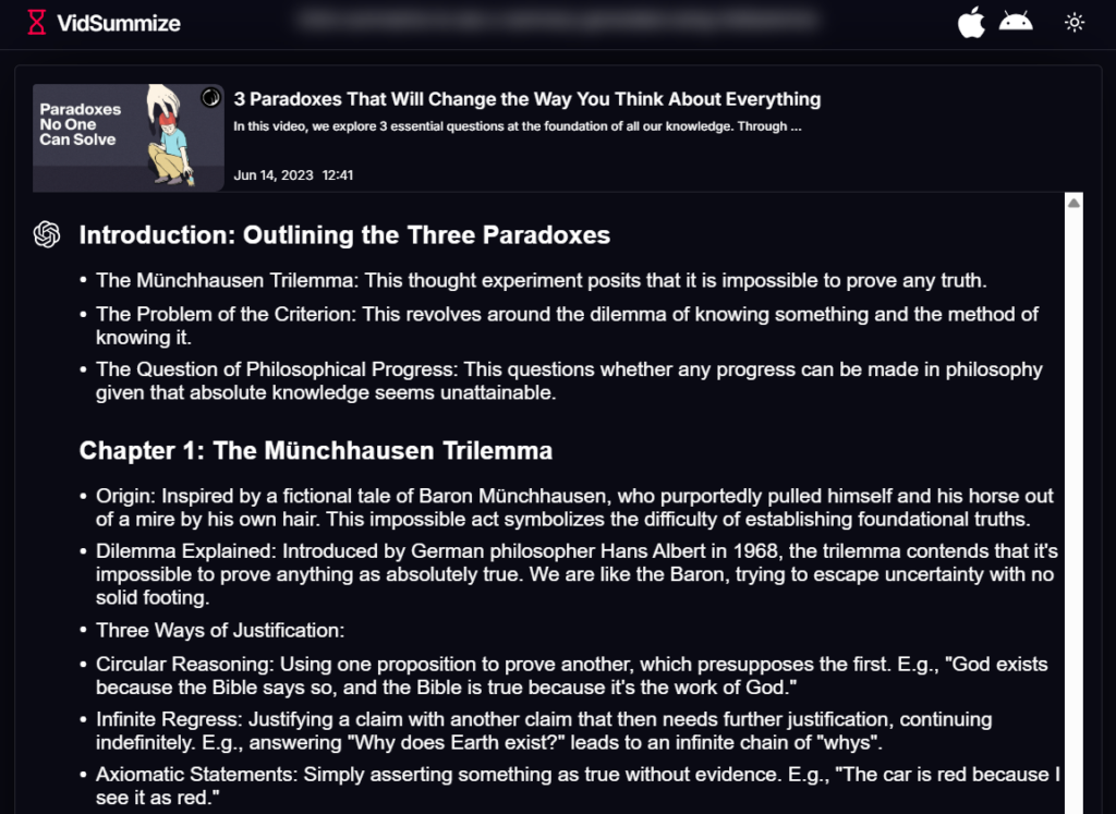 VidSummize – Best for Simple Summaries of YouTube Videos