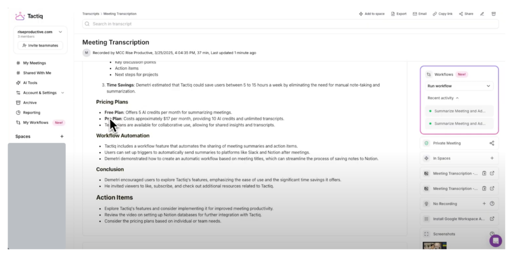 Tactiq – Best for Live Video Notes During Meetings