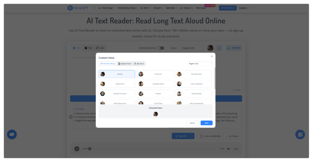 NoteGPT AI Text Reader