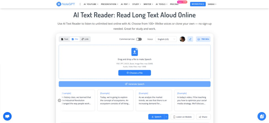 NoteGPT AI Text Reader
