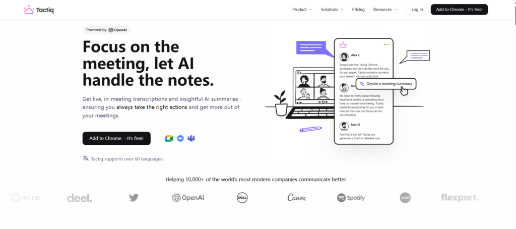 Tactiq – Best for Live Video Notes During Meetings