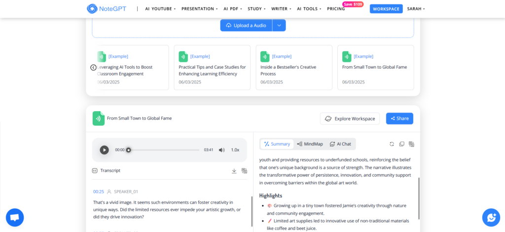 NoteGPT Speech to Text Batch Summarize