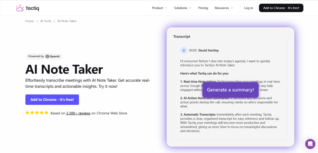 Tactiq – Real-Time Meeting Notes from Zoom or Google Meet