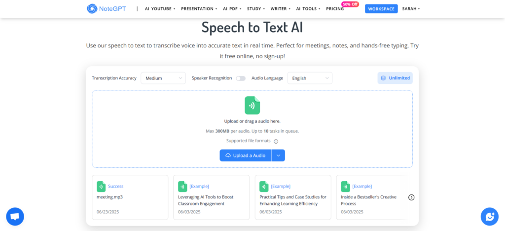 NoteGPT – Best AI Note Taking Assistant with Summaries and Speaker Detection