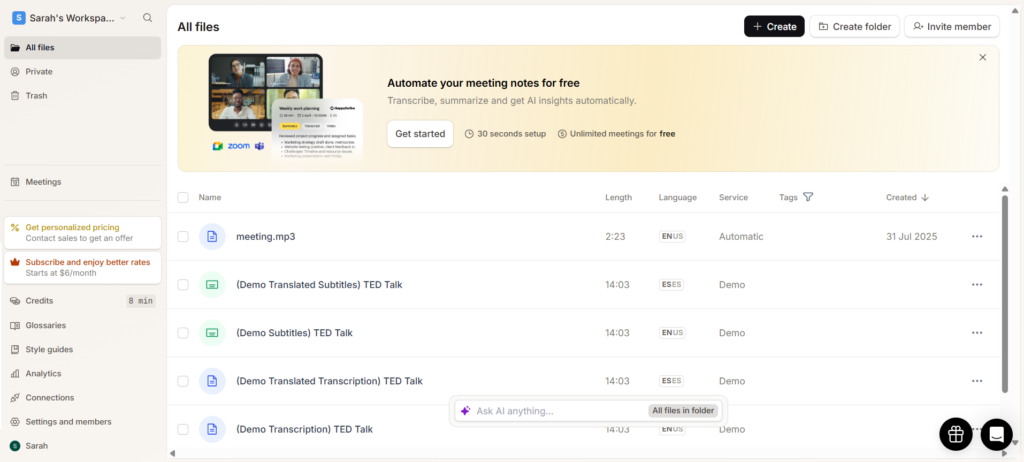 Happy Scribe — AI and Human-Reviewed Free Plan