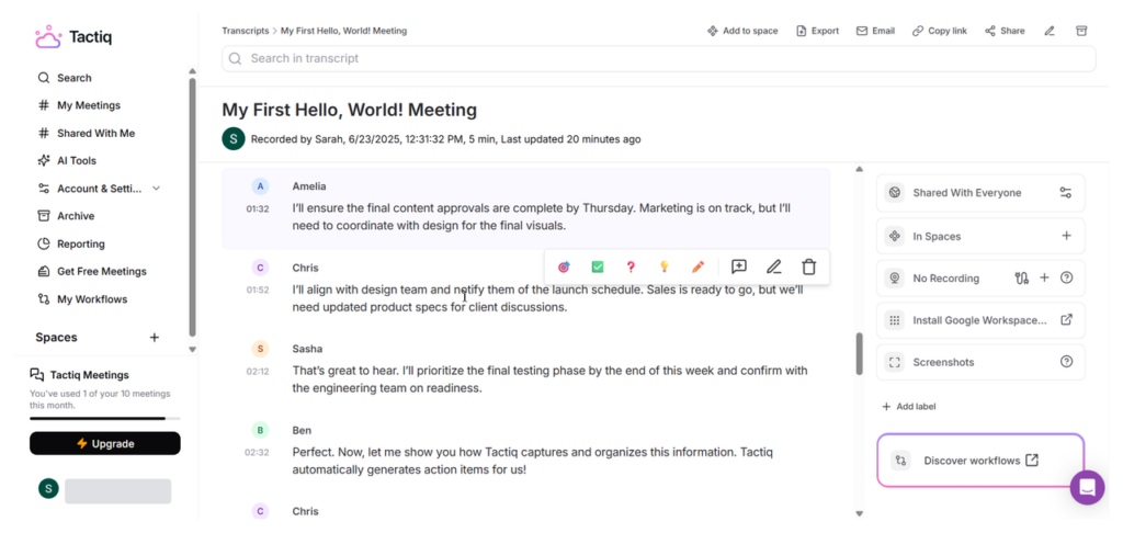 Tactiq – Chrome-Based Audio to Text Converter for Google Meet