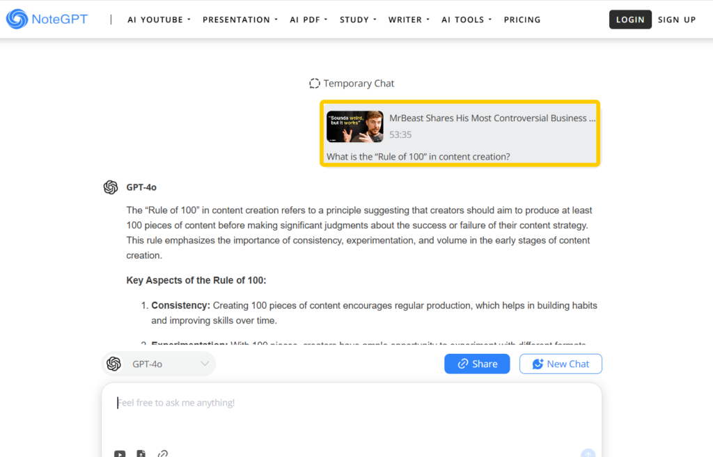 Directly Chat with YouTube Links