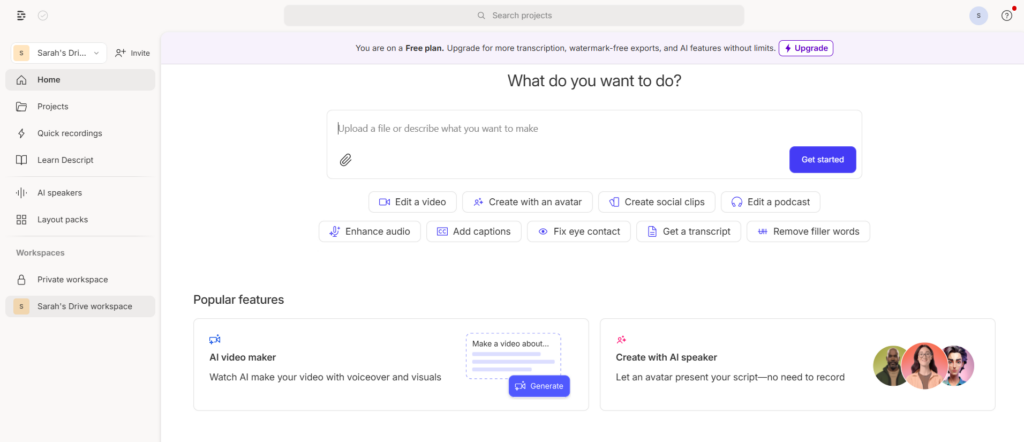 Descript: Best for Advanced Editing & Transcripts