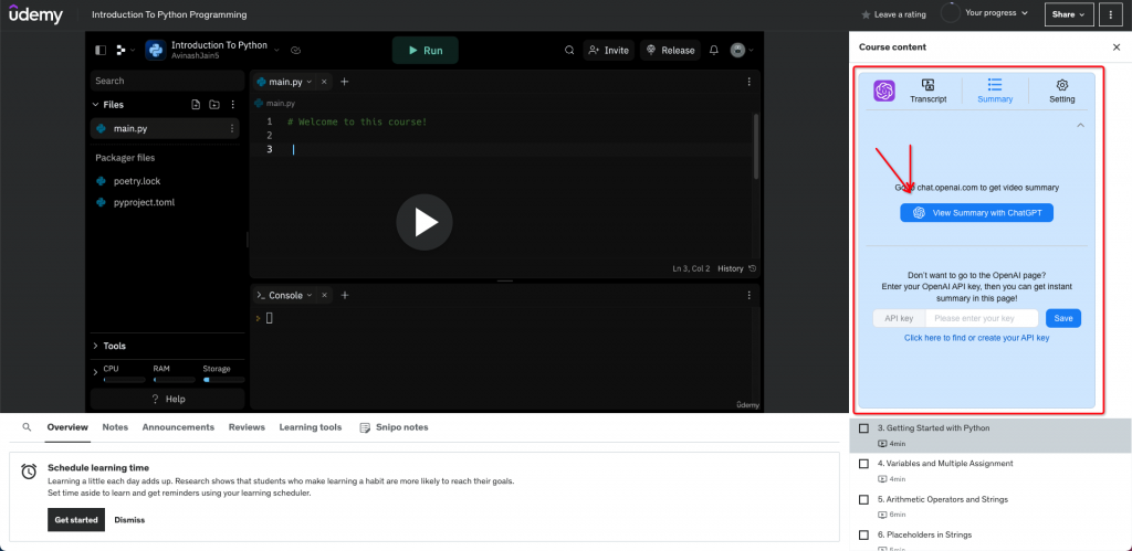 Summarize Udemy Courses Video with ChatGPT - NoteGPT