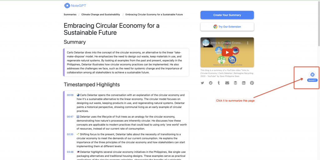 Generate Web Summary - NoteGPT