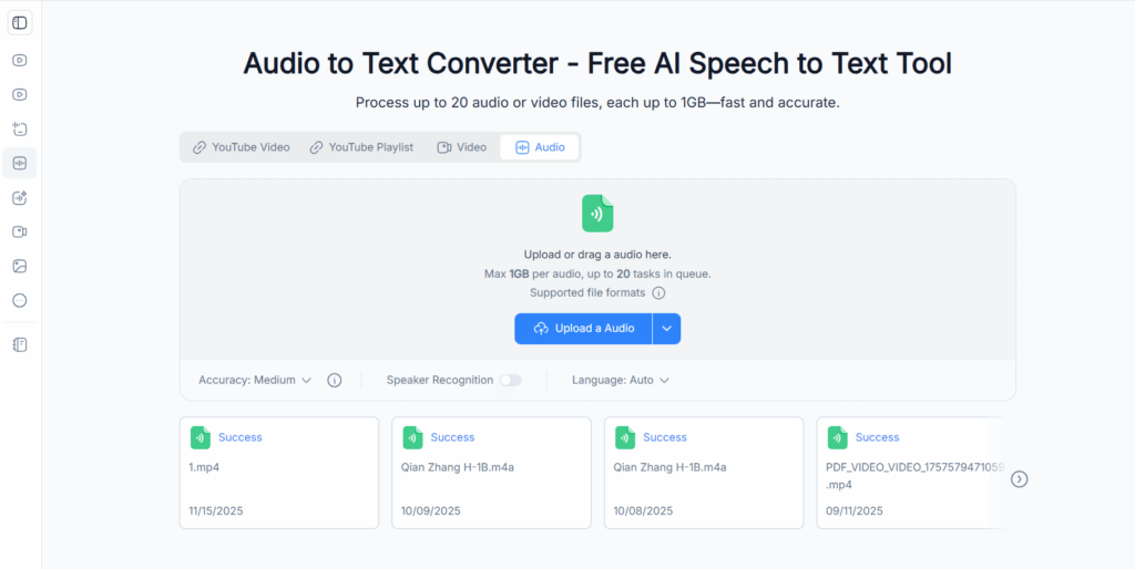 NoteGPT free audio transcription tool interface