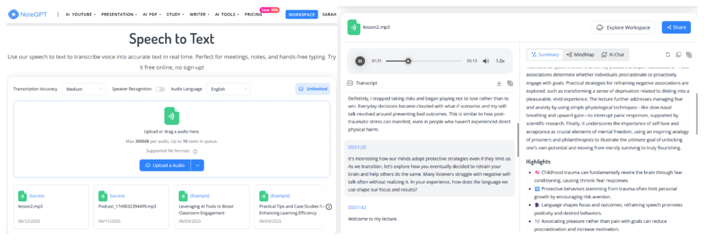 NoteGPT-Speech to Text Tool