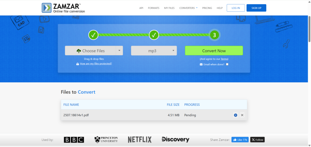 Zamzar – Quick PDF to MP3 Conversion