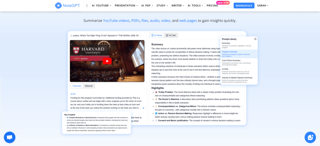 NoteGPT – Best for Power Users Who Need Actionable Video Notes at Scale