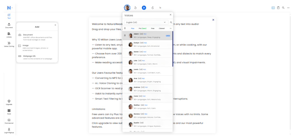 NaturalReader — Extensive Voice Library with Global Language Coverage