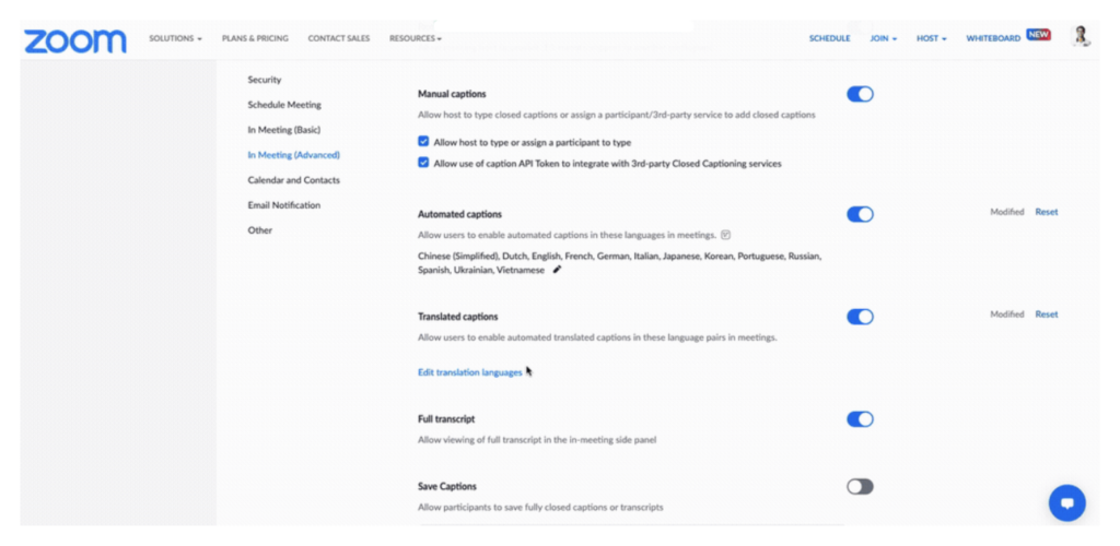 Zoom Automated Captions