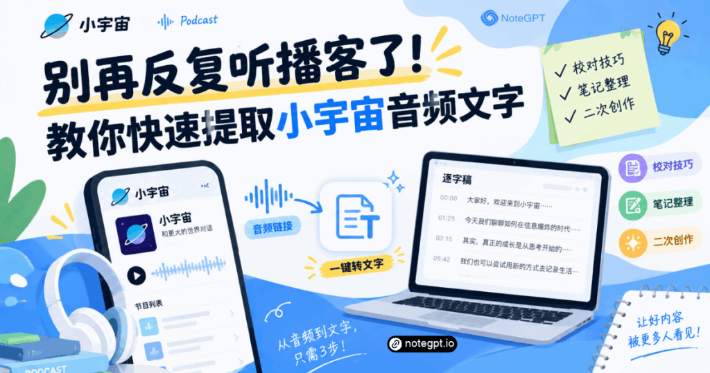 别再反复听播客了!用 NoteGPT 快速提取小宇宙音频文字(2026)