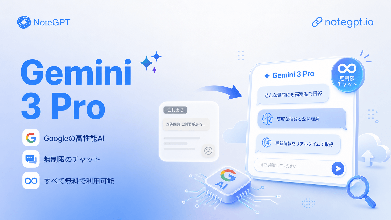 Gemini 3 Pro - Googleの高性能AIで無料・無制限チャット