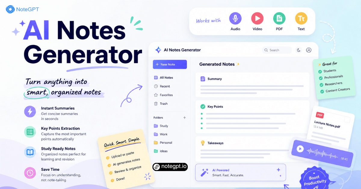 AI Notes Generator - Generate Notes from Audio, Video & Text