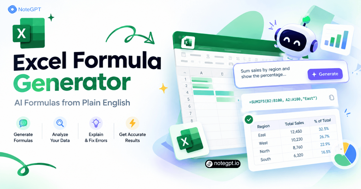 Excel Formula Generator turning a plain English request into a working Excel formula