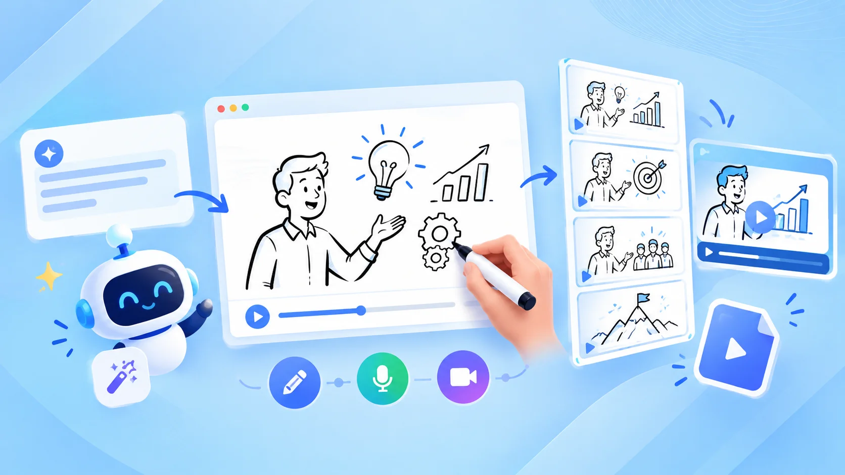 AI whiteboard animation with hand-drawn scenes and voiceover